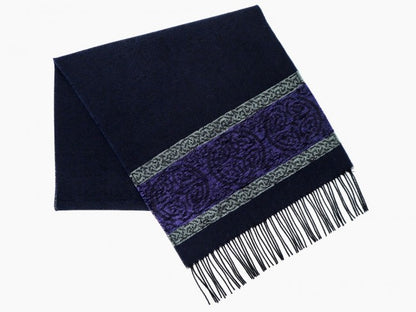 Midnight Blue Celtic Jacquard Wool Scarf