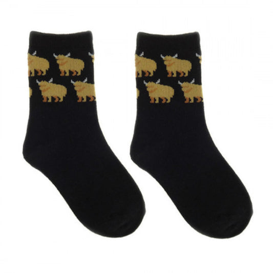 Kids Highland Cow Black Socks