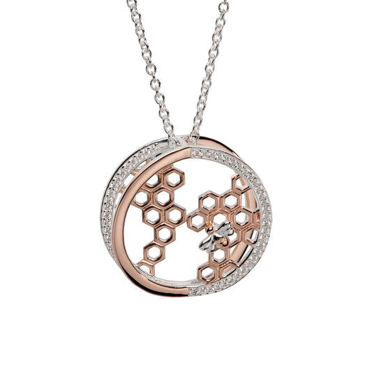 Sterling Silver Rose Gold Bee Honeycomb Necklace