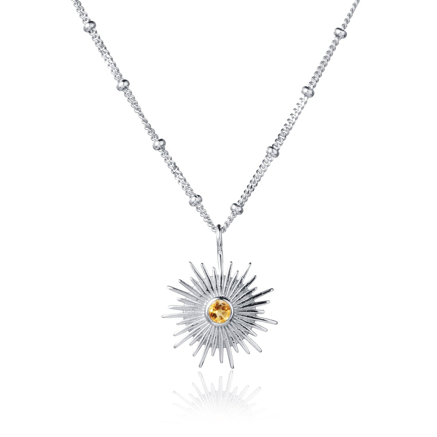 Sterling Silver November Citrine Sun Necklace