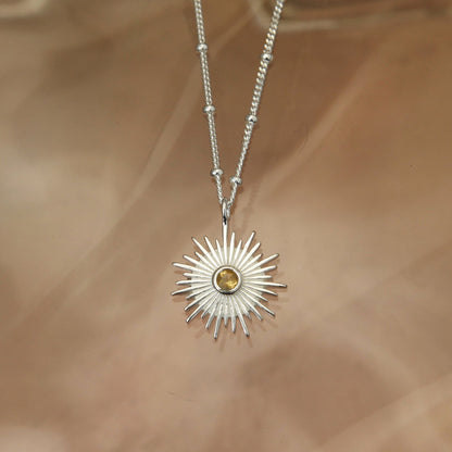 Sterling Silver November Citrine Sun Necklace