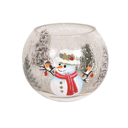Snowman Crackle Candle Holder