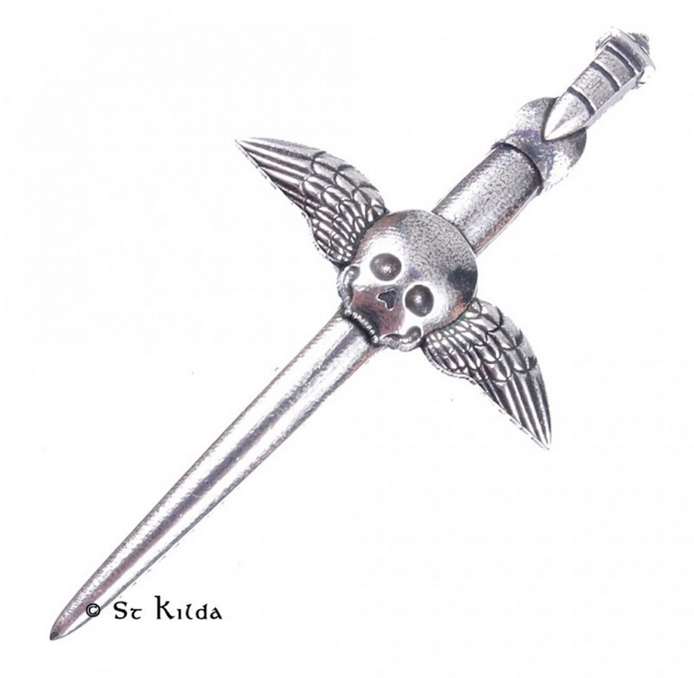 Stunning Scottish Pewter Fancy Kilt Pin - Winged Skull