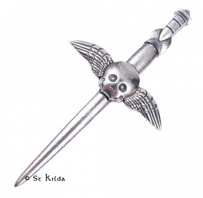 Stunning Scottish Pewter Fancy Kilt Pin - Winged Skull