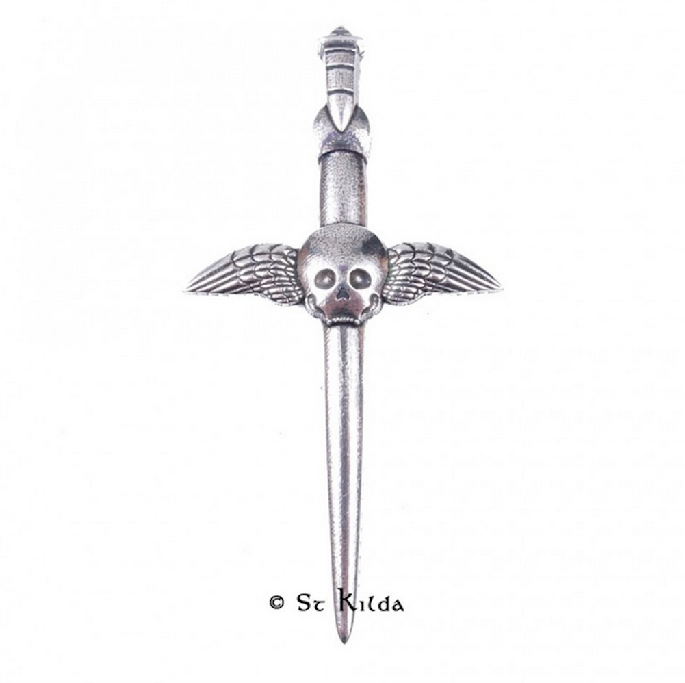 Stunning Scottish Pewter Fancy Kilt Pin - Winged Skull