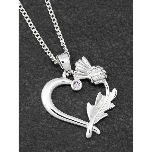 Silver Plated Scottish Thistle Heart Necklace