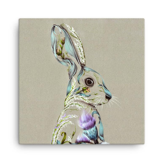 Green Rustic Hare Large Canvas