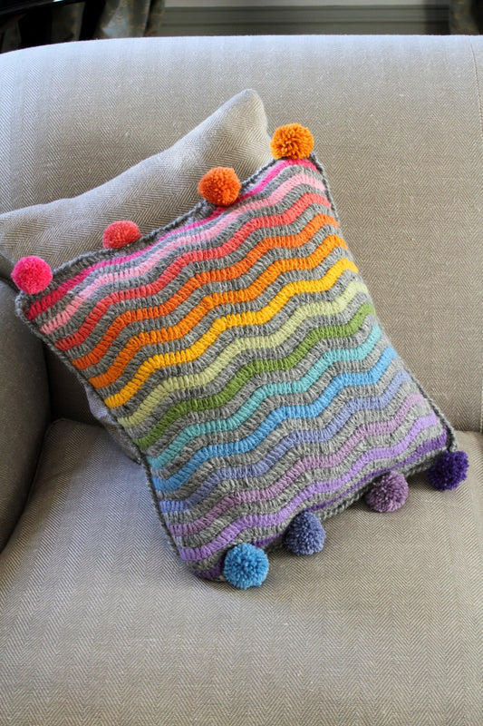 Stripy Rainbow Pom Pom Cushion