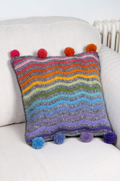 Stripy Rainbow Pom Pom Cushion