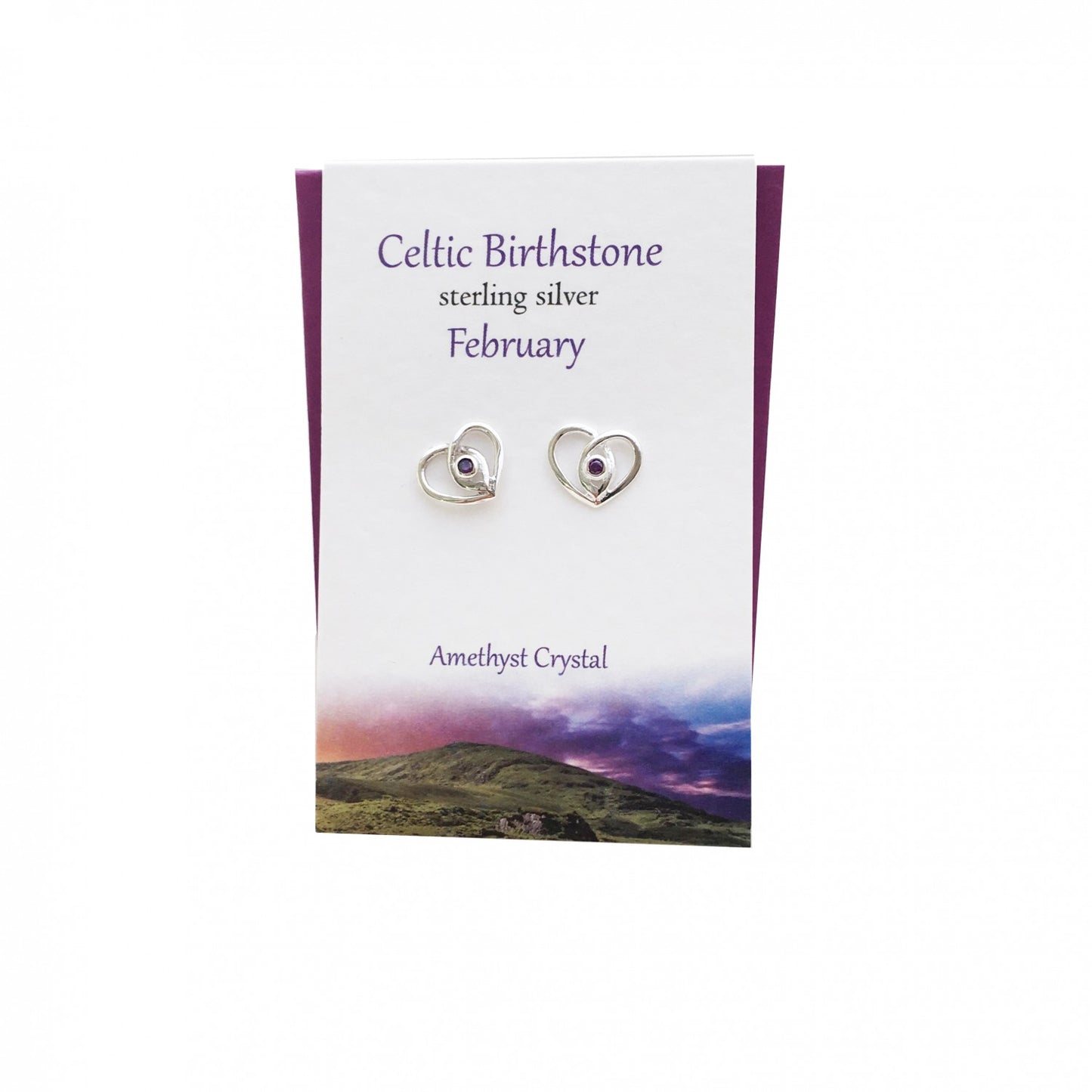 Celtic Heart February Amethyst Studs