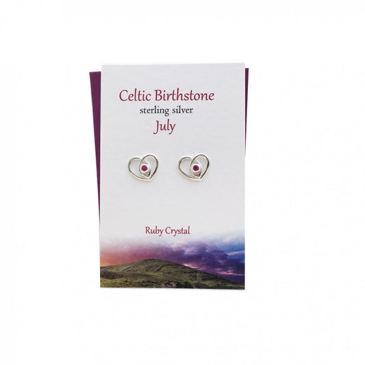 Celtic Heart July Ruby Studs