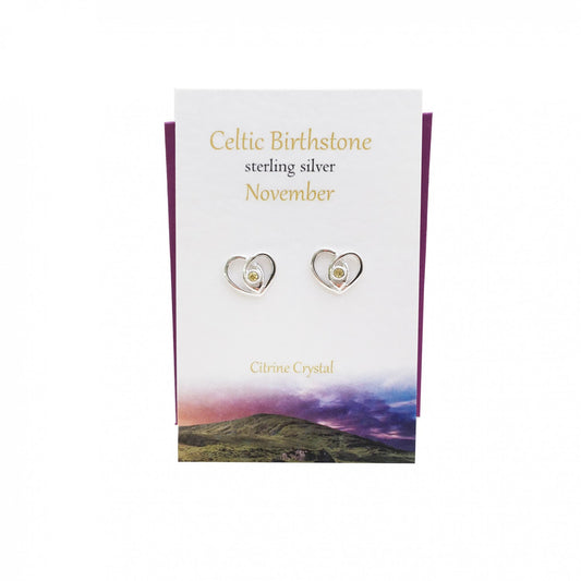 Celtic Heart November Citrine Studs