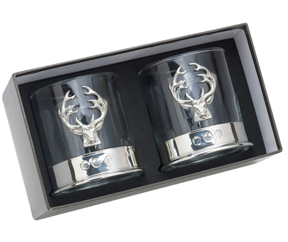 Stag Whisky Glass Pair In Presentation Box