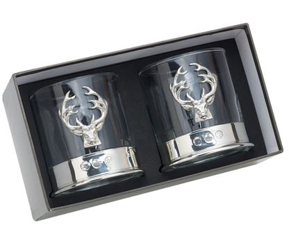 Stag Whisky Glass Pair In Presentation Box