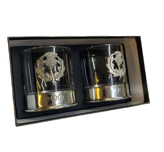 Pair Of Thistle Whisky Glasses