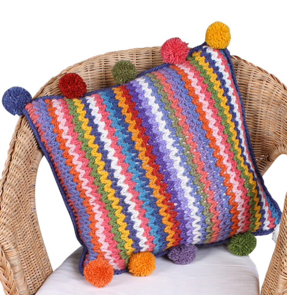 Zigzag Multicolour Pom Pom Cushion