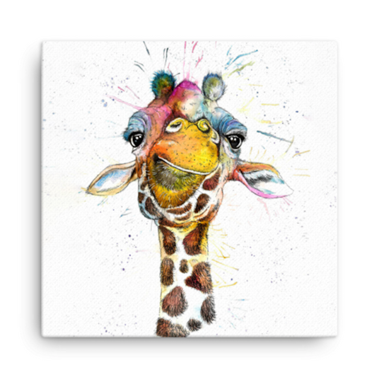 Splatter Rainbow Giraffe Large Canvas