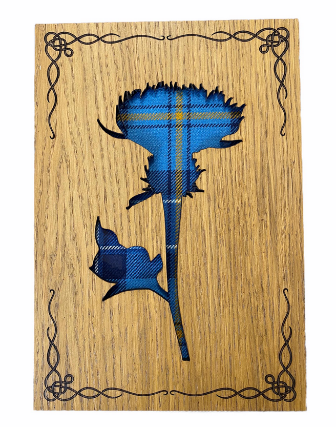 Tartan Scottish Thistle Oak Wood Wall Plaque