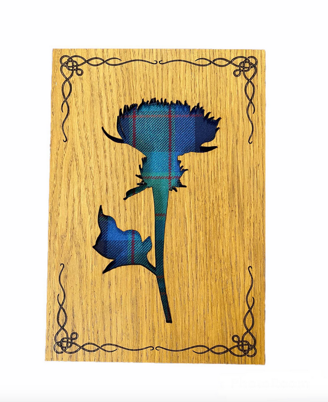 Tartan Scottish Thistle Oak Wood Wall Plaque