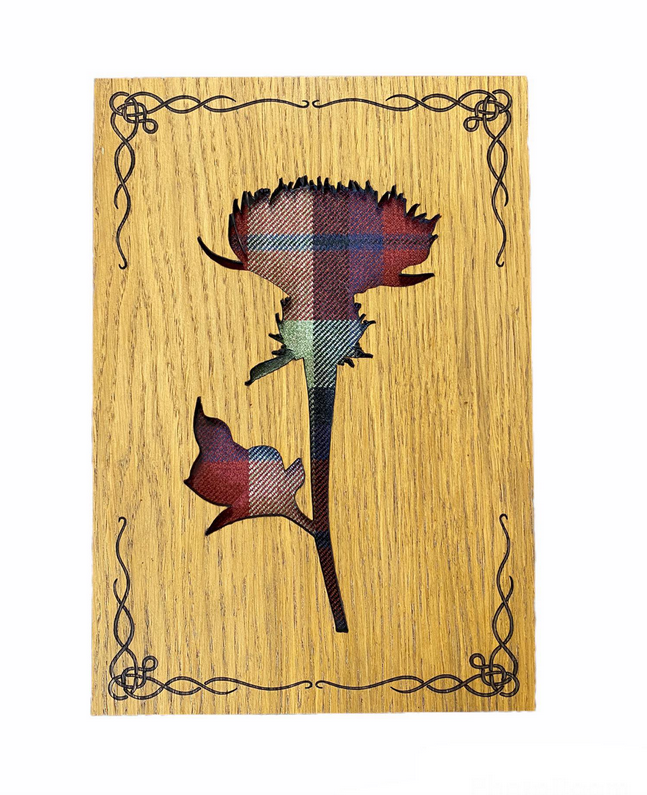 Tartan Scottish Thistle Oak Wood Wall Plaque