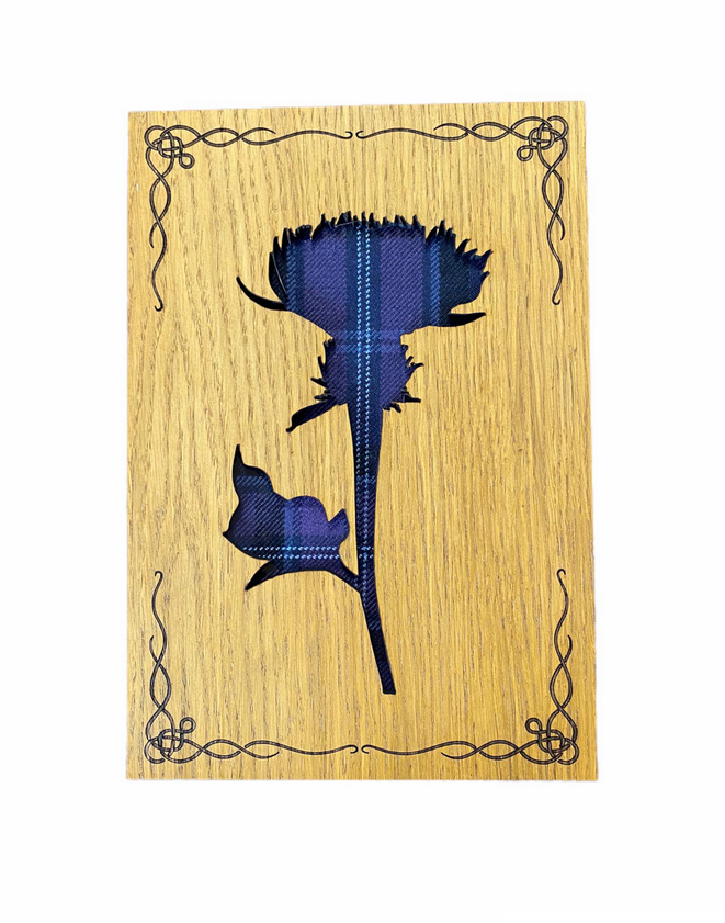 Tartan Scottish Thistle Oak Wood Wall Plaque