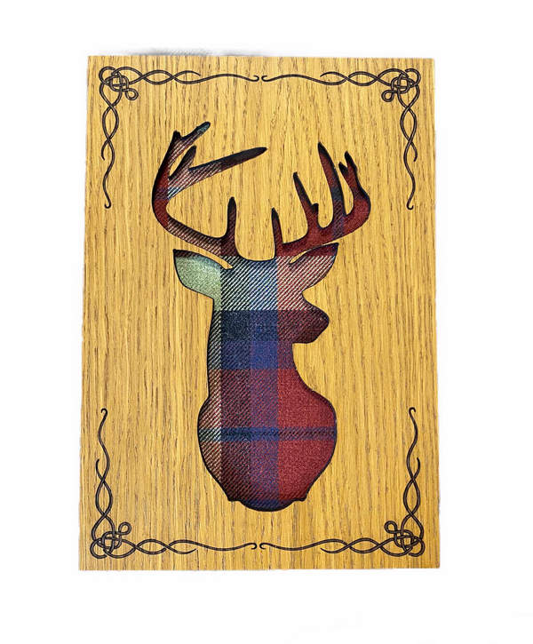 Arcaro Art Tartan Scottish Stag Mountable Haning Oak Wooden Wall Plaque