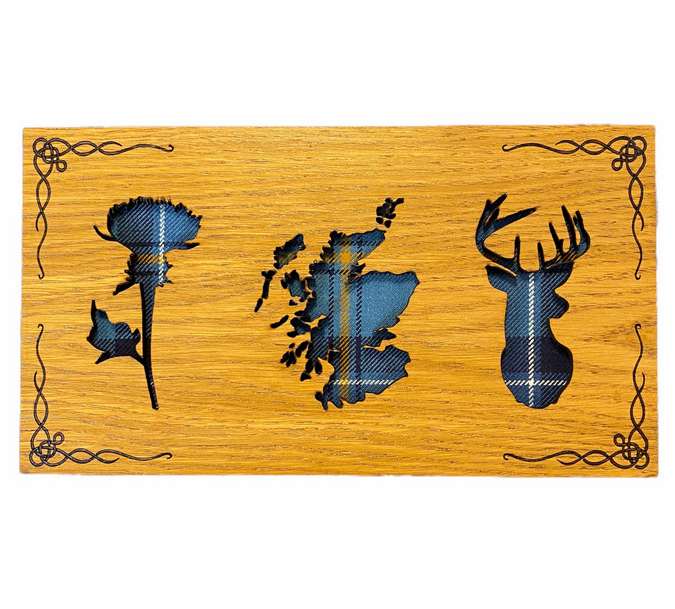 Tartan Landscape Thistle Scotland Stag Mountable Hanging Oak Wooden Wall Plaque