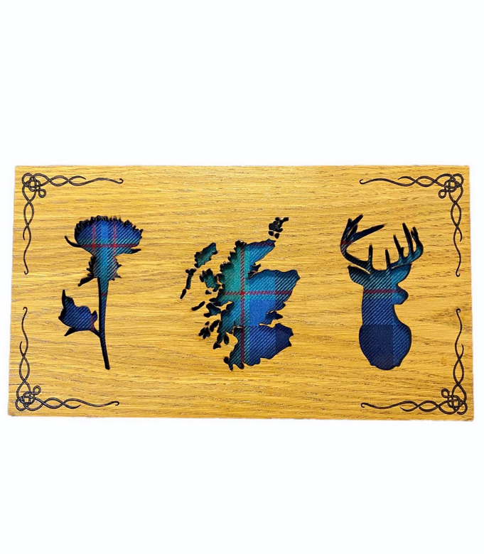 Tartan Landscape Thistle Scotland Stag Mountable Hanging Oak Wooden Wall Plaque