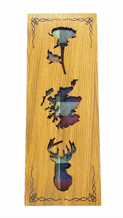 Tartan Portrait Thistle Scotland Stag Mountable Haning Oak Wooden Wall Plaque