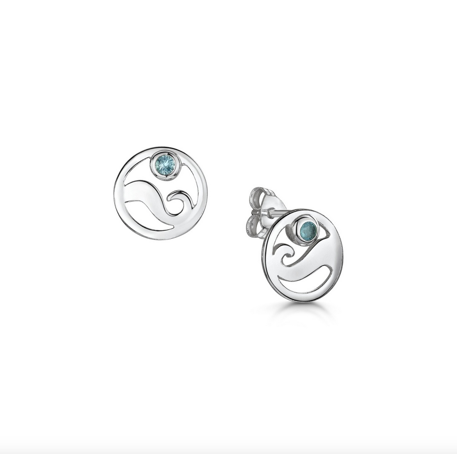 Scottish Coast Wave Blue Crystal Studs