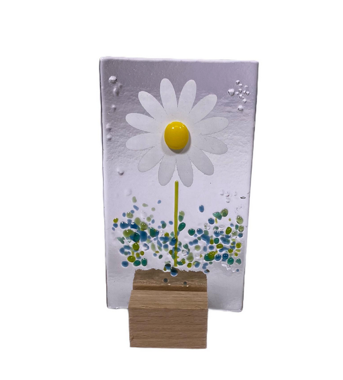 Hand Fused White Daisy Glass Panel