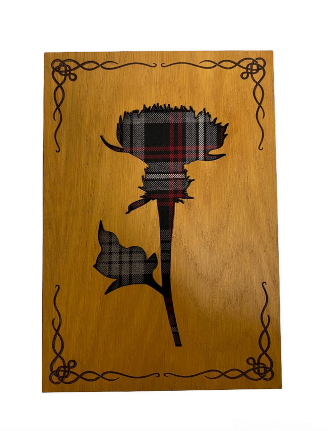 Tartan Scottish Thistle Oak Wood Wall Plaque