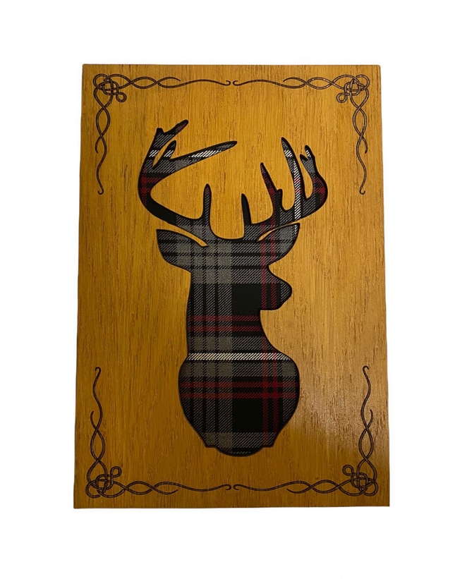 Arcaro Art Tartan Scottish Stag Mountable Haning Oak Wooden Wall Plaque