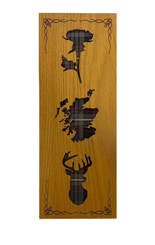 Tartan Portrait Thistle Scotland Stag Mountable Haning Oak Wooden Wall Plaque