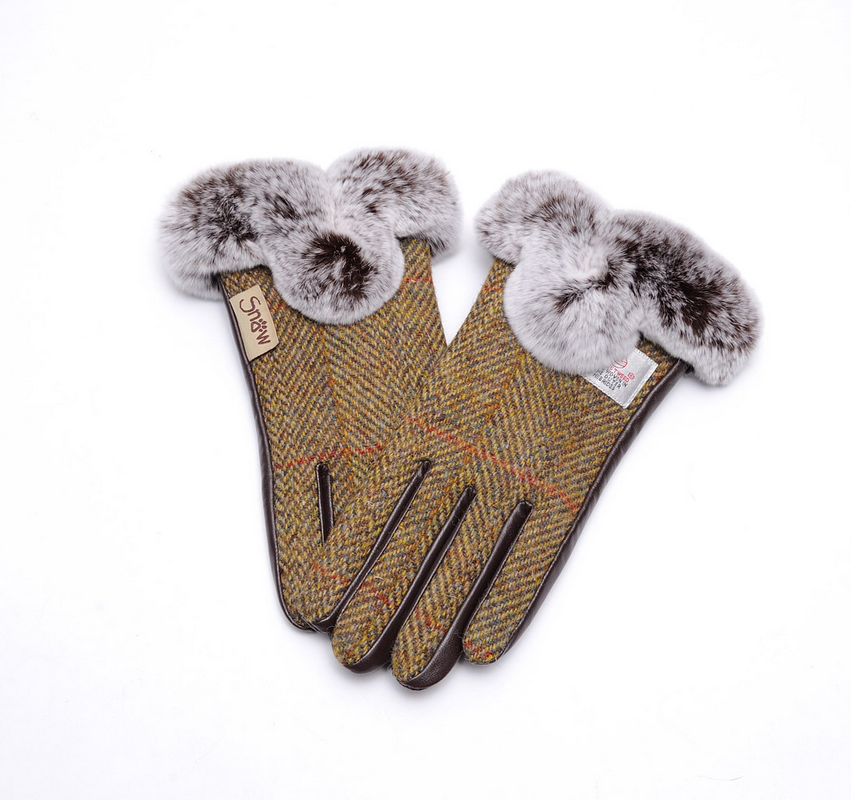 Ladies Chestnut Gloves - Faux Fur