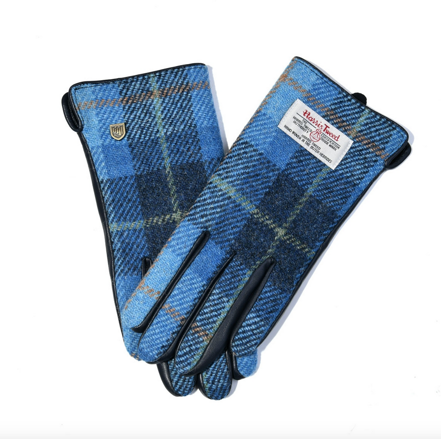 Ladies Blue Tartan Gloves