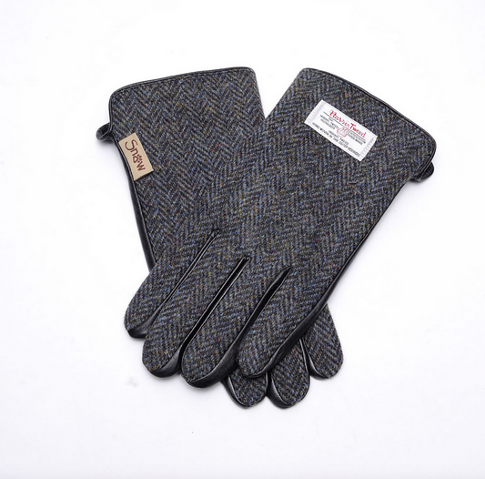 Mens Black-Grey Herringbone Gloves