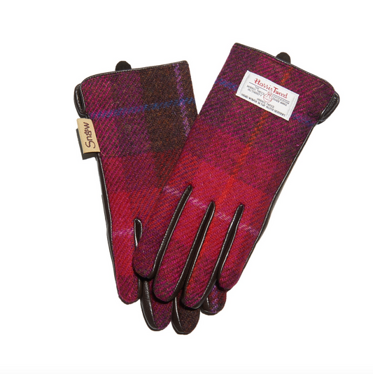 Ladies Fuchsia Tartan Gloves