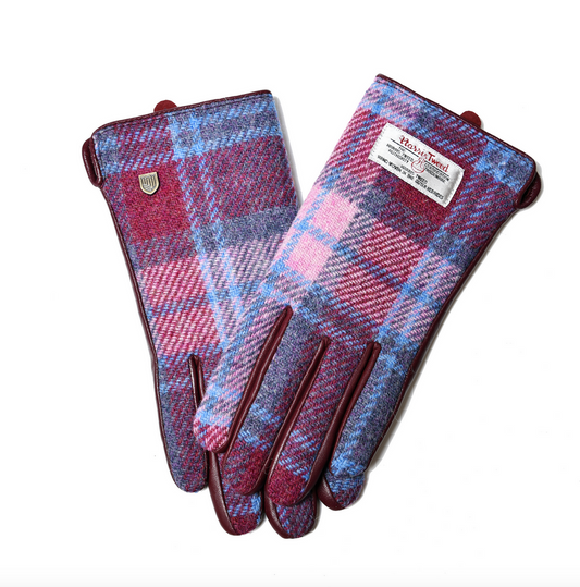 Ladies Pink & Blue Tartan Gloves