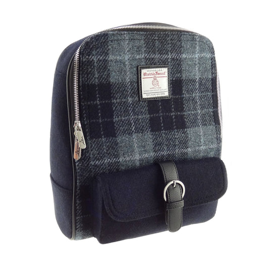 Grey & Black Tartan Large Backpack