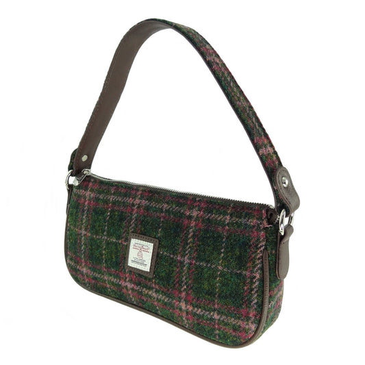 Dark Green & Plum Tartan Baguette Handbag