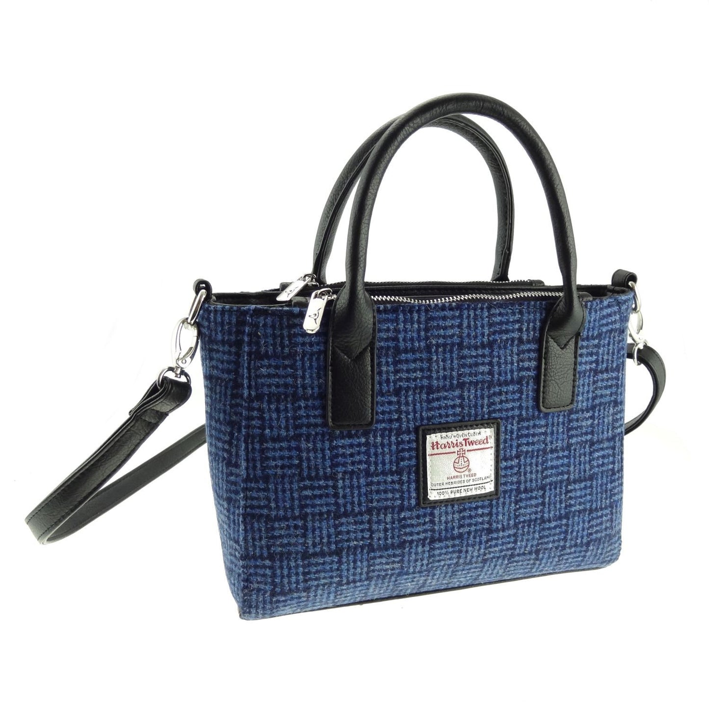 Blue Basket Weave Tartan Tote Handbag