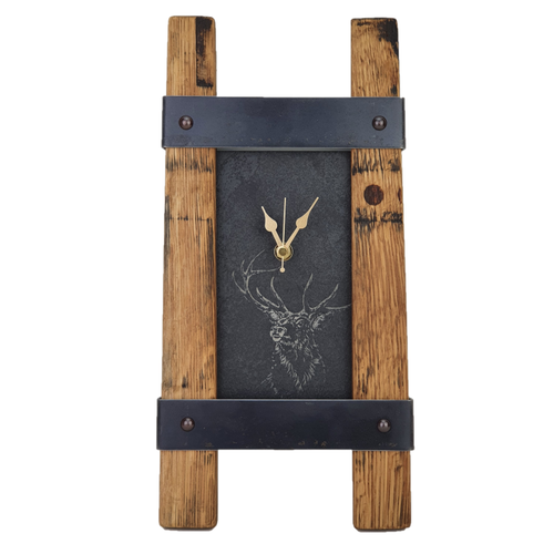Slate Stag Whisky Barrel Stave Wall Clock