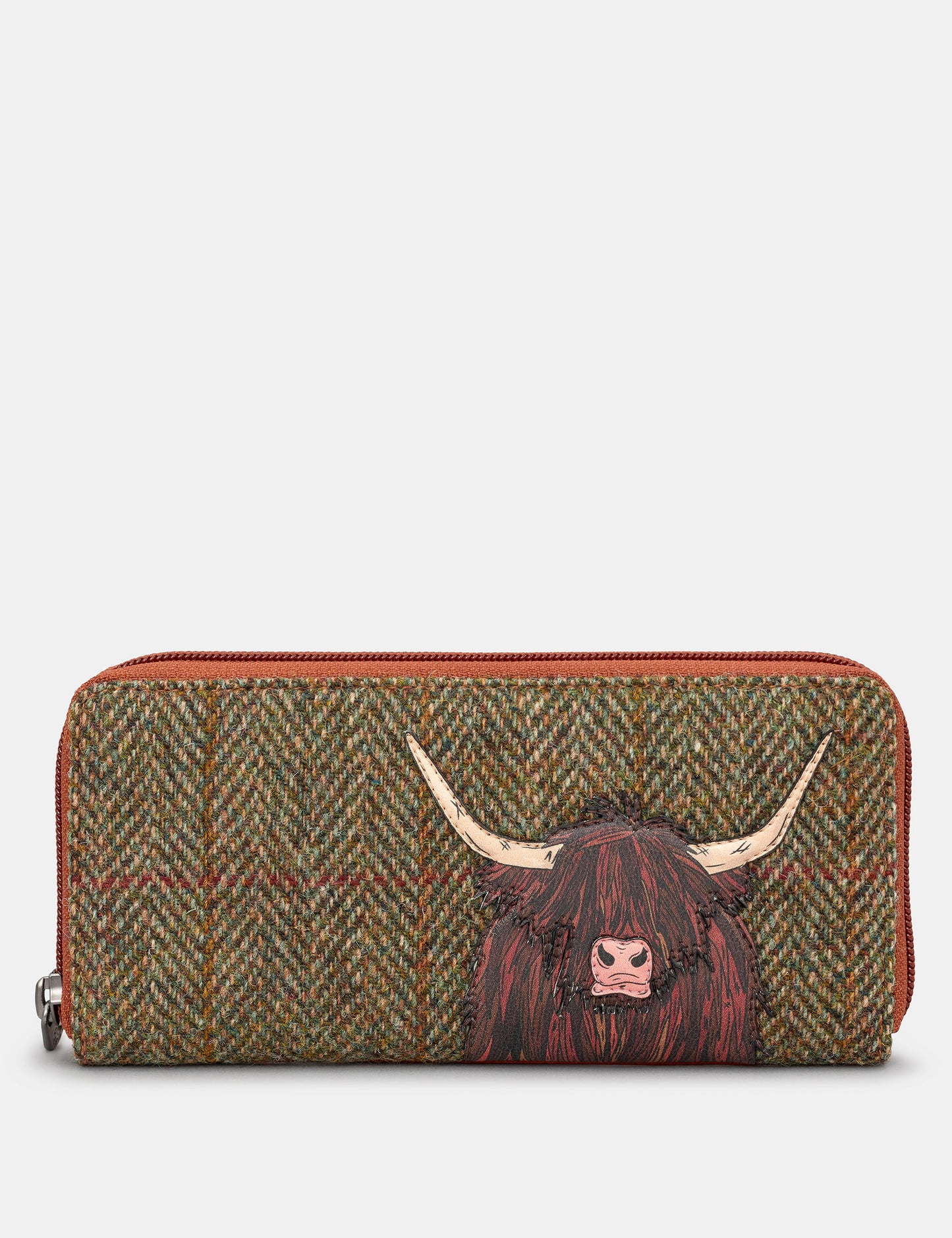 Green Brown Highland Cow Zip Round Purse