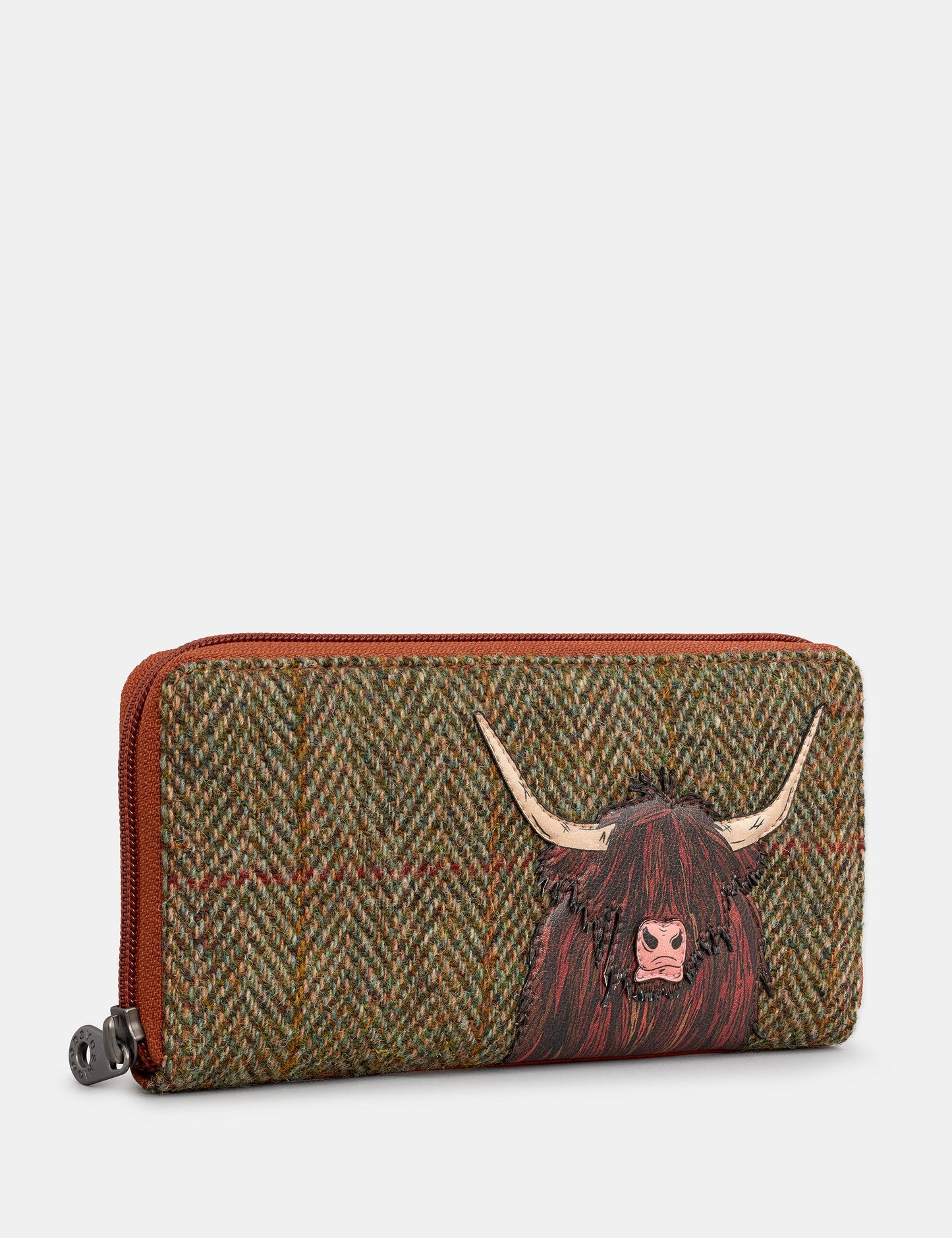 Green Brown Highland Cow Zip Round Purse