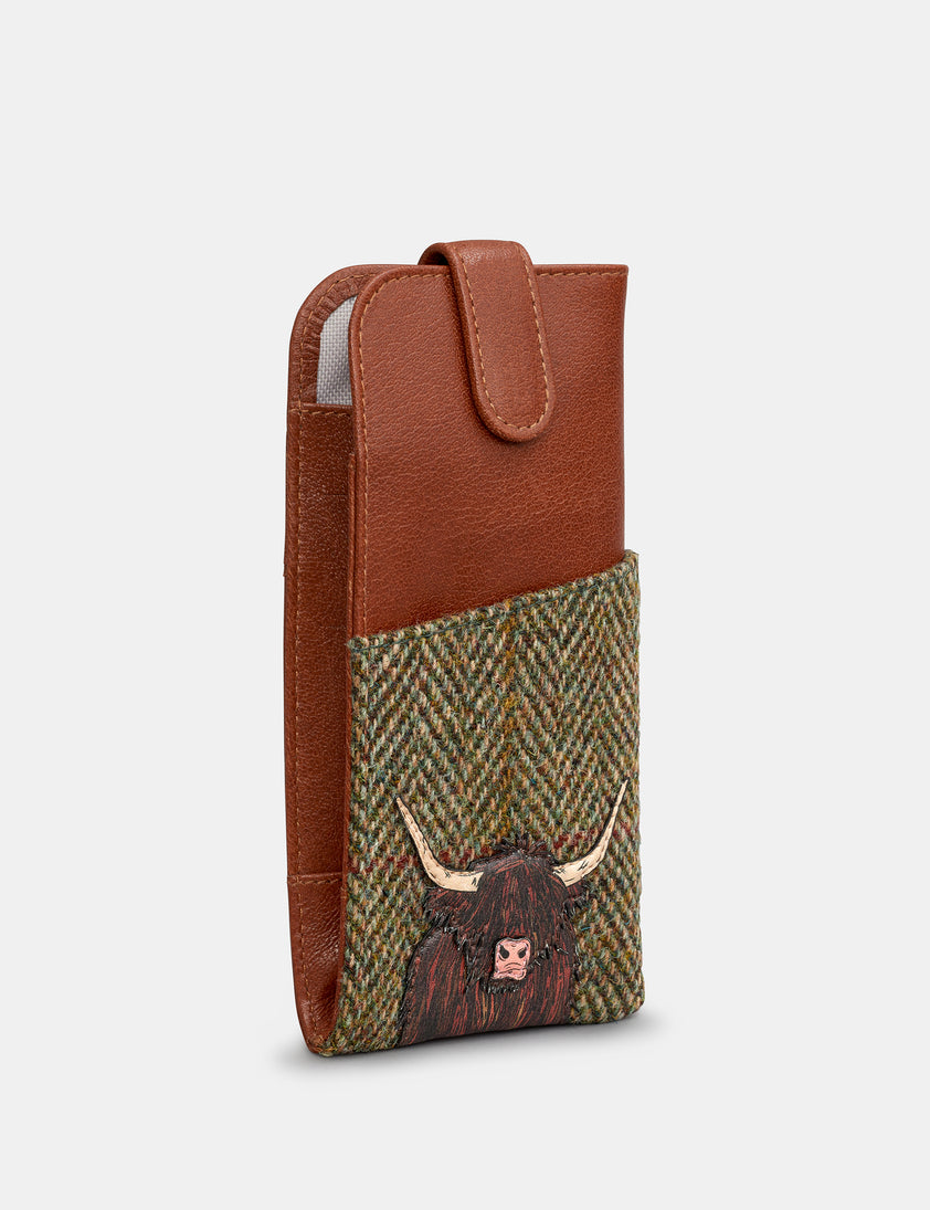 Green Brown Highland Cow Glasses Case