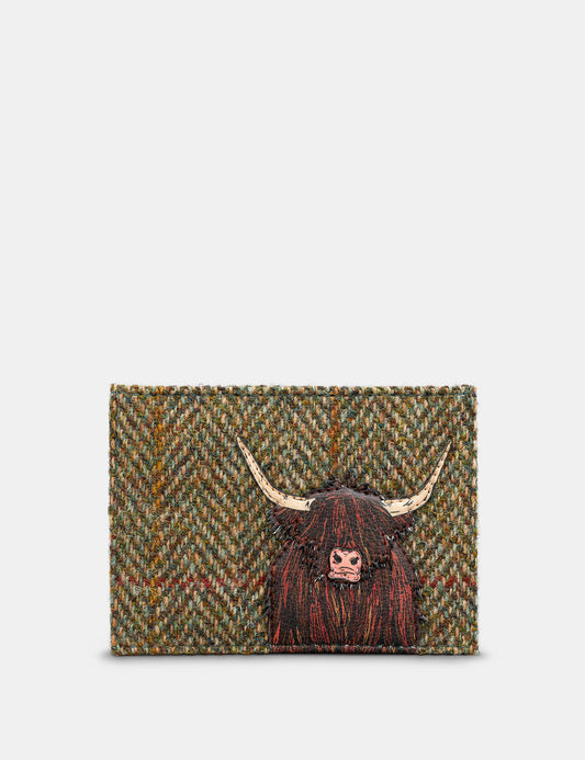 Green Brown Highland Cow Leather Card Holder