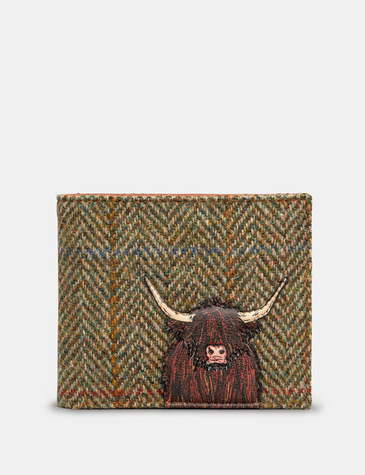 Green Brown Leather Highland Cow Wallet