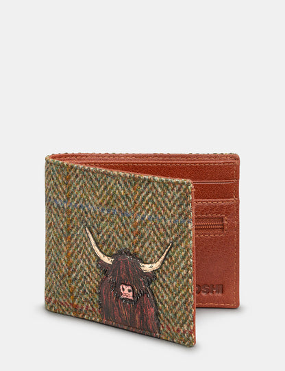 Green Brown Leather Highland Cow Wallet