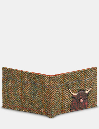 Green Brown Leather Highland Cow Wallet